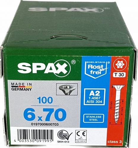  Viti per legno Spax 6 x 70 mm 100 pz.