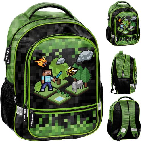  Zaino scolastico multiscomparto Minecraft Paso, nero, sfumature di verde, multicolore, 19 anni