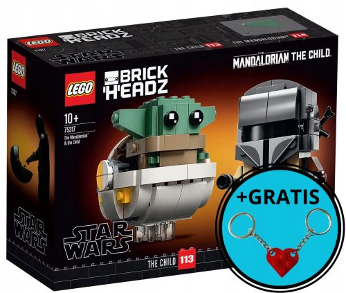  LEGO BrickHeadz 75317 Il Mandalorian e il bambino + Portachiavi cuore LEGO