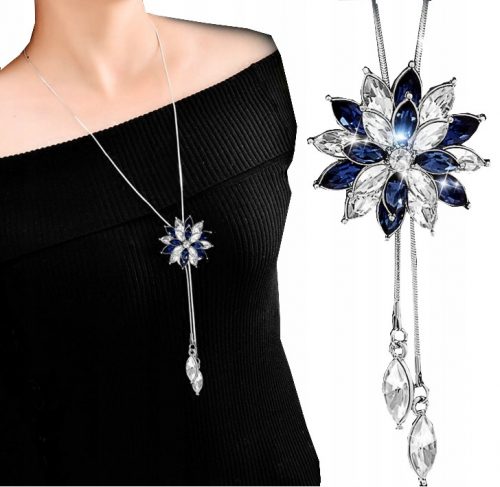  Collana, catena lunga in argento, FIORE in cristallo