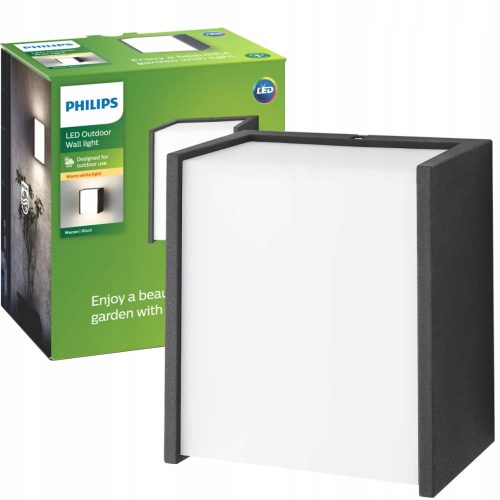  Lampada da parete da giardino Philips nera, sorgente LED integrata da 3 W