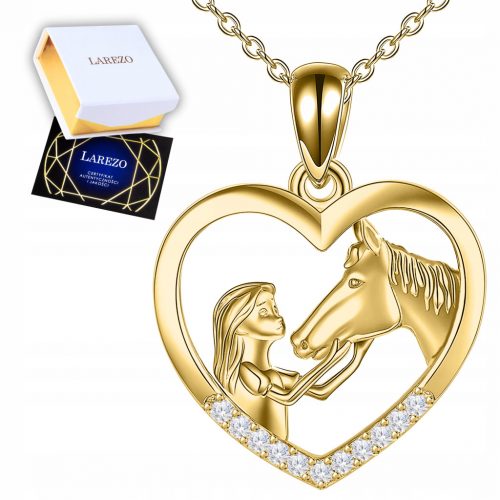  Collana in oro 925 Ragazza con cavallo Cuore Cavallo Cuore Zirconi Cavallo