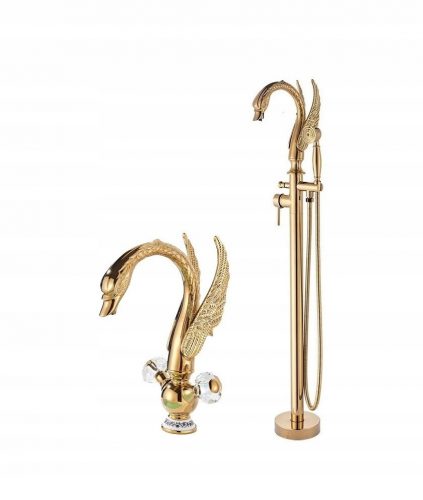 Vecchio rubinetto per vasca retrò oro + set lavabo