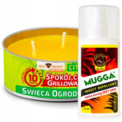  Mugga Deet spray zanzare e zecche 50% 75 ml + Candela contro zanzare e mosche Mosquito Killers 0,2 kg 380 ml