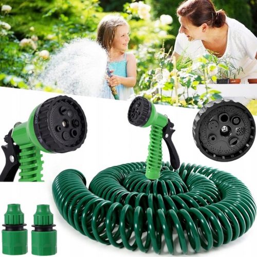  TUBO SPIRALE IRRIGATORE DA GIARDINO 30m + PISTOLA + Etichetta adesiva