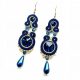  Orecchini soutache, blu navy, oro, matrimonio, perla