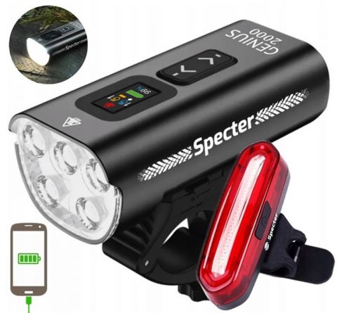  Illuminazione per bicicletta Spectre GENIUS 2000 lm USB + Illuminazione per bicicletta Spectre YQ-Y19 Batteria da 120 lm