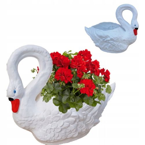  Figura da giardino, cigno in plastica, grande vaso da fiori, copertura floreale decorativa