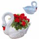  Figura da giardino, cigno in plastica, grande vaso da fiori, copertura floreale decorativa