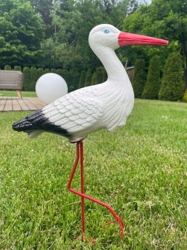  CICOGNA DA GIARDINO, FIGURINA DI PICCOLO UCCELLO IN PIEDI, INCOLLATA