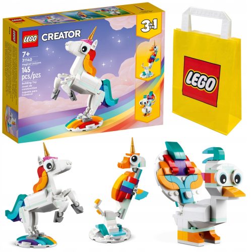  LEGO Creator 3 in 1 31140 Magic Unicorn + Sacchetto di carta LEGO 6315786 giallo 24x8x18 cm