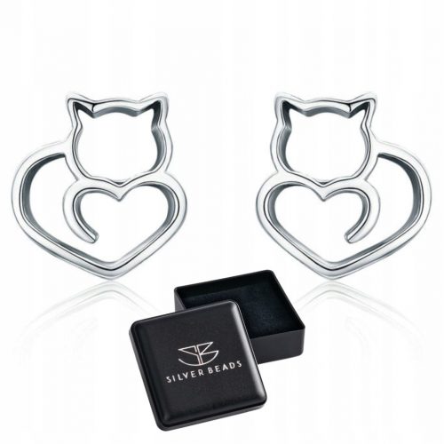  Orecchini a bottone in argento con cuore di gatto K19 per ragazze di SilverBeads