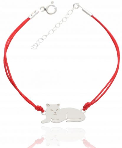  Bracciale in corda con gatto, ARGENTO 925