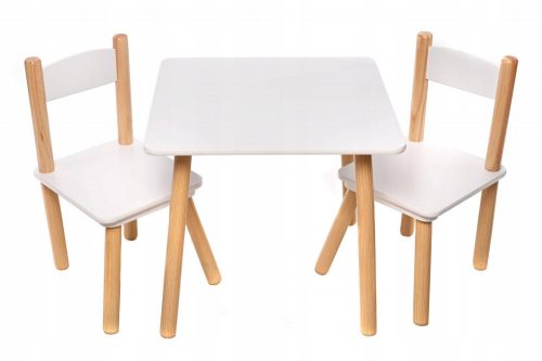  SET Tavolo in Legno + 2 Sedie per Bambini Tavolo Bianco