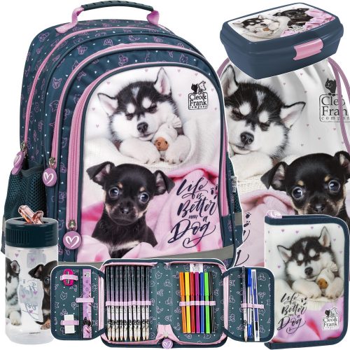  Zaino scolastico multiscomparto Cleo e Frank Derform, nero, sfumature di rosa, sfumature di grigio e argento, multicolore 19 l