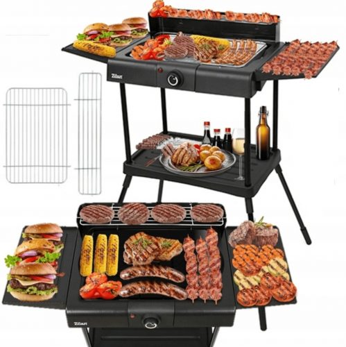 Grill da giardino elettrico - Barbecue, griglia elettrica pieghevole Zilan Stand Barbecue Grill nero 2400 W