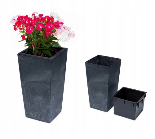 Vaso da giardino - Vaso da fiori Valle Verde 33 cm x 33 x 60 cm in plastica nei toni del grigio e dell'argento