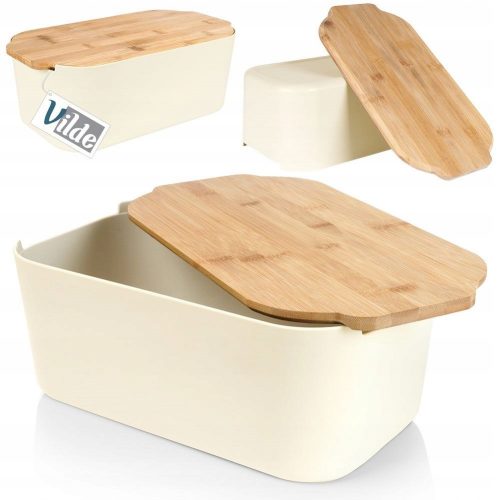 Portapane Vilde con tagliere, crema, sfumature di marrone e beige, plastica