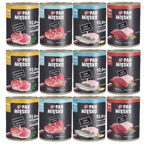  PAN MEAT Cibo umido per cani MIX Smaków 4 x 800g