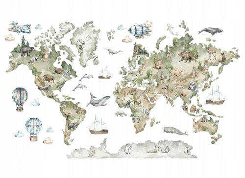 Adesivi murali MAPPA DEL MONDO con animali