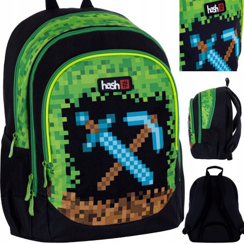  Zaino scuola multiscomparto Hash Nero, Sfumature di marrone e beige, Sfumature di verde, Multicolor 20 l