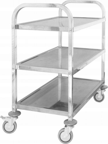 Carrello cameriere a 3 ripiani in acciaio inox, maniglia a profilo quadrato 750x400x835 mm | TECNICA, Linea Argento