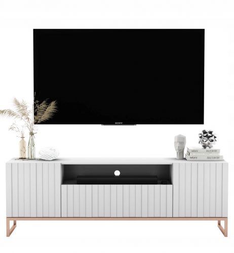  Porta TV Glamour, Cassettiera Glamour, Bianco Opaco, 150 cm