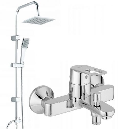 Rubinetto vasca monocomando a parete Grohe BAULOOP, cromo + set doccia a vista Kuchinox Hiro