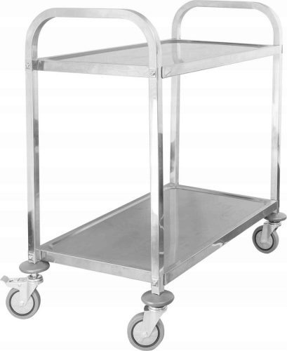 Carrello cameriere, 2 ripiani, acciaio inox, maniglia a profilo quadrato, 750x400x835 mm | TECNICA, Linea Argento