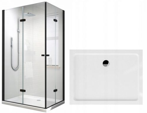 Box doccia Reihe Reto, doppie porte, pieghevole, battente 100 x 80 cm + piatto doccia Reihe Coda rettangolare 100 x 80 cm