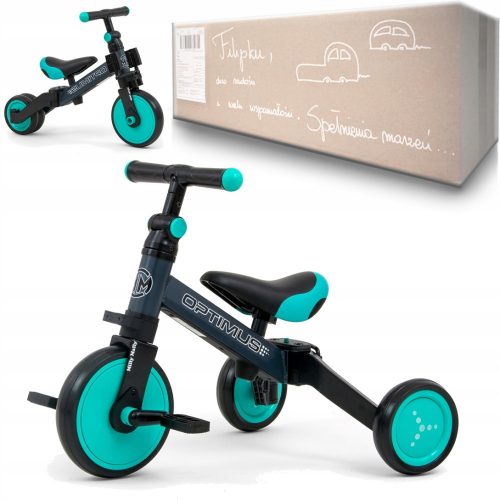  Milly Mally Optimus Balance Bike 18" Nero, Turchese