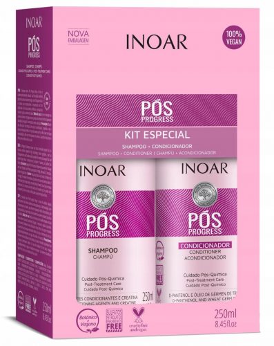  Inoar Pos Progress 2x250ml shampoo + balsamo dopo la stiratura della cheratina