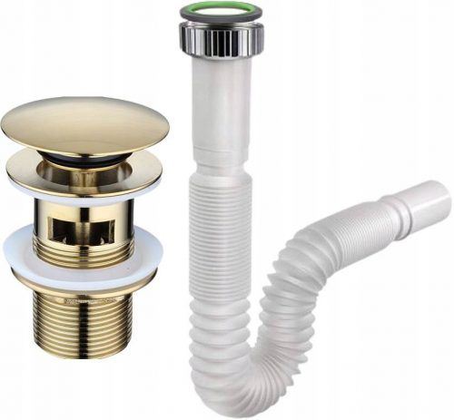 Sifone estensibile per lavabo + piletta click-clack con troppopieno oro