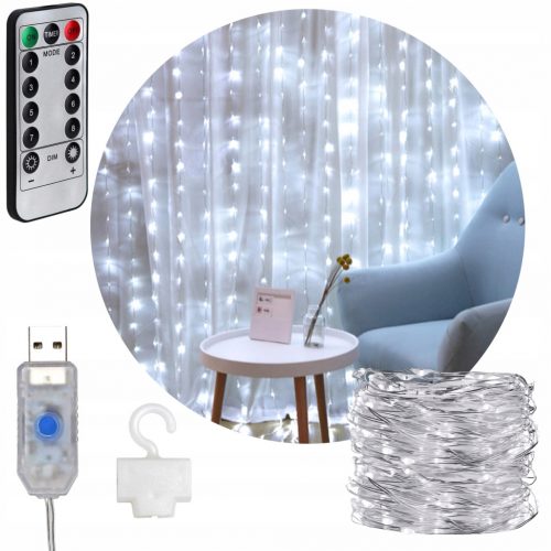  BARRIERA 300LED LAMPADE REMOTE GIRLAND 3x3m BIANCO FREDDO