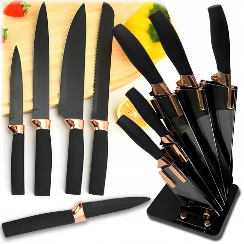 SET DI 5 COLTELLI DA CUCINA IN CEPPO SET SHARP PORTA COLTELLI DA CUCINA, NERO