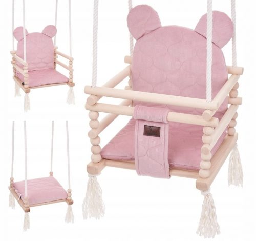 Altalena da giardino - Altalena per bambini Orsetto in velluto di legno 3in1 Rosa sporco