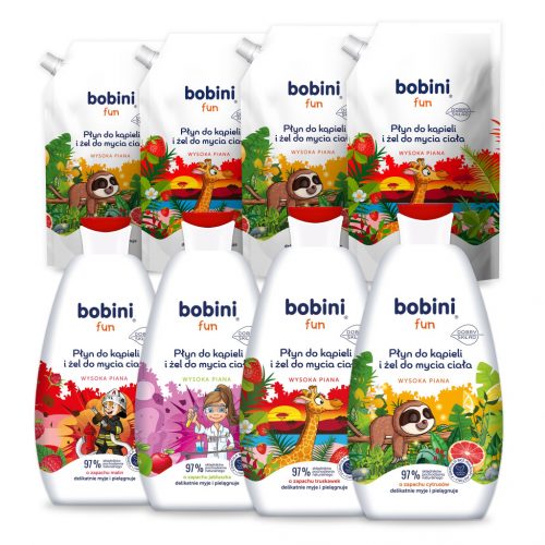  BOBINI FUN Bagno liquido per bambini 500ml + Ricarica liquido 500ml 4+4