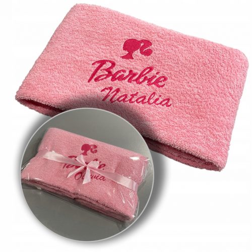  ASCIUGAMANO GRANDE ROSA REGALO BARBIE 500G RICAMO NOME