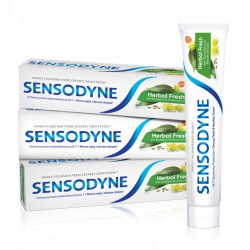  Sensodyne Herbal Fresh, dentifricio, con estratti di eucalipto 75 ml x3