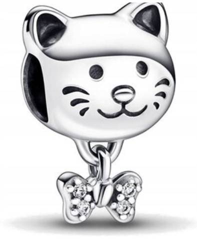  Charm GATTO con fiocco GATTO pendente in Argento 925