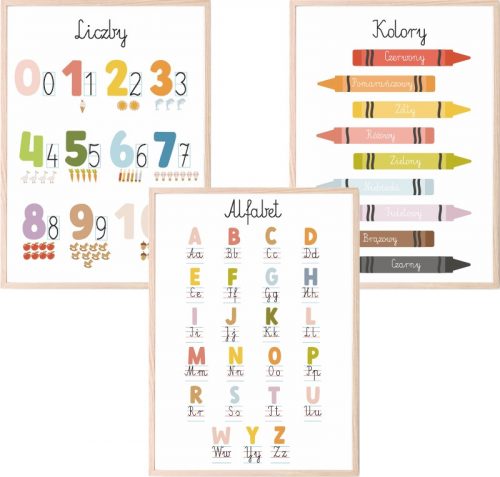  Set 3 poster A3 MONTESSORI Alfabeto Educativo Numeri Colori Varie fantasie