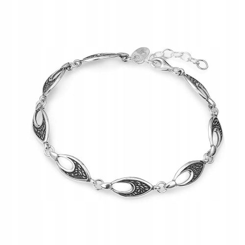  Bracciale in argento ossidato con motivo, argento pr925, regolabile