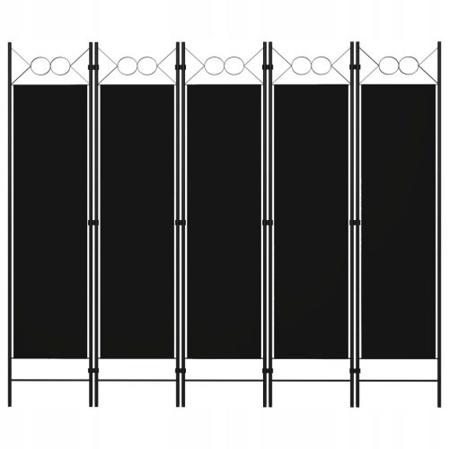 Schermo a 5 pannelli, nero, 200 x 180 cm