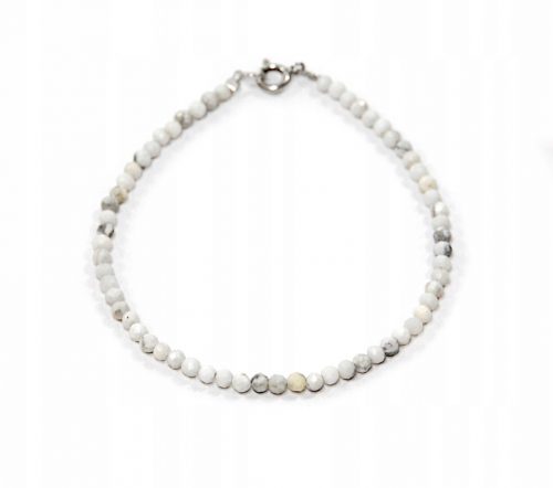  Bracciale, magnesite bianca naturale Howlit, sfere sfaccettate, 3 mm