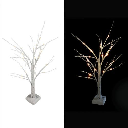  ALBERO LUMINOSO 24 LAMPADE LED 60 cm DECORAZIONE TELECOMANDO BETULLA BIANCA