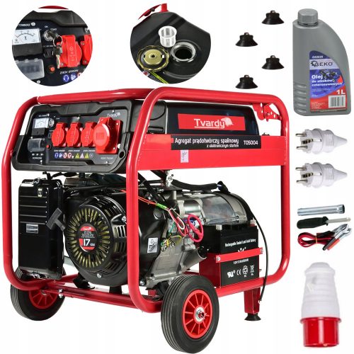 Gruppo elettrogeno portatile trifase Tvardy 8500 W benzina + Olio per motori quattro tempi 4T rosso 1L