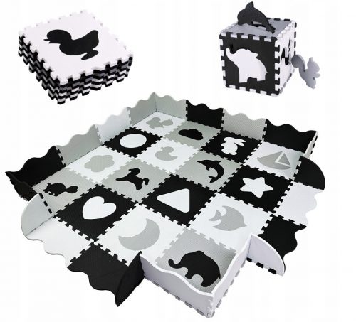  Puzzle in schiuma iKido Box 150x150 cm 36 pezzi nero-bianco-grigio