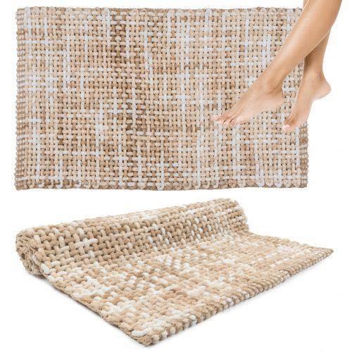 Tappeto da bagno, morbido, lavabile, beige, boho, intrecciato, assorbente, 50x80 cm