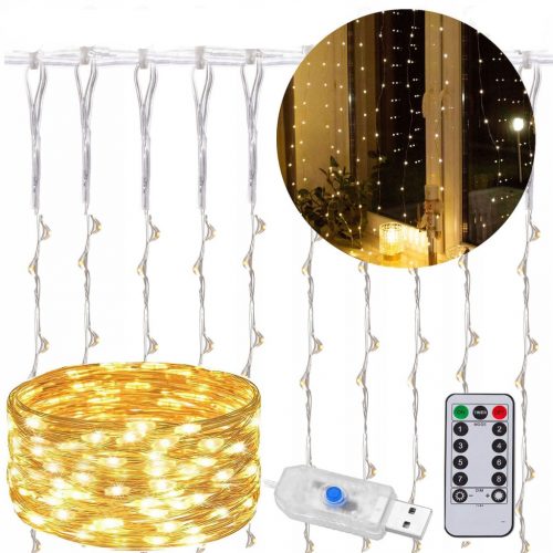  BARRIERA 300 LED 3x3m LAMPADE ICILS GHIRLANDA TELECOMANDO BIANCO CALDO