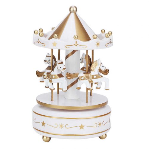  Carillon da giostra, carillon con cavalli, regalo bianco e oro